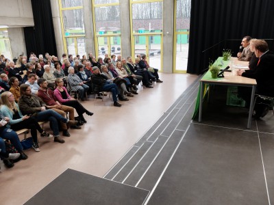 Grundschule Wentorf 15-04.16 Grüne Diskussion 150 Besucher Podium - Cem Özdemir MdB Katharina Bartsch OV Wentorf Konstantin von Notz MdB 2